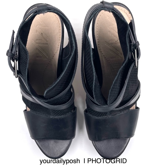 Black nubuck leather Naya cork heel Maple platform sandals pumps US 7.5 - Picture 8 of 14